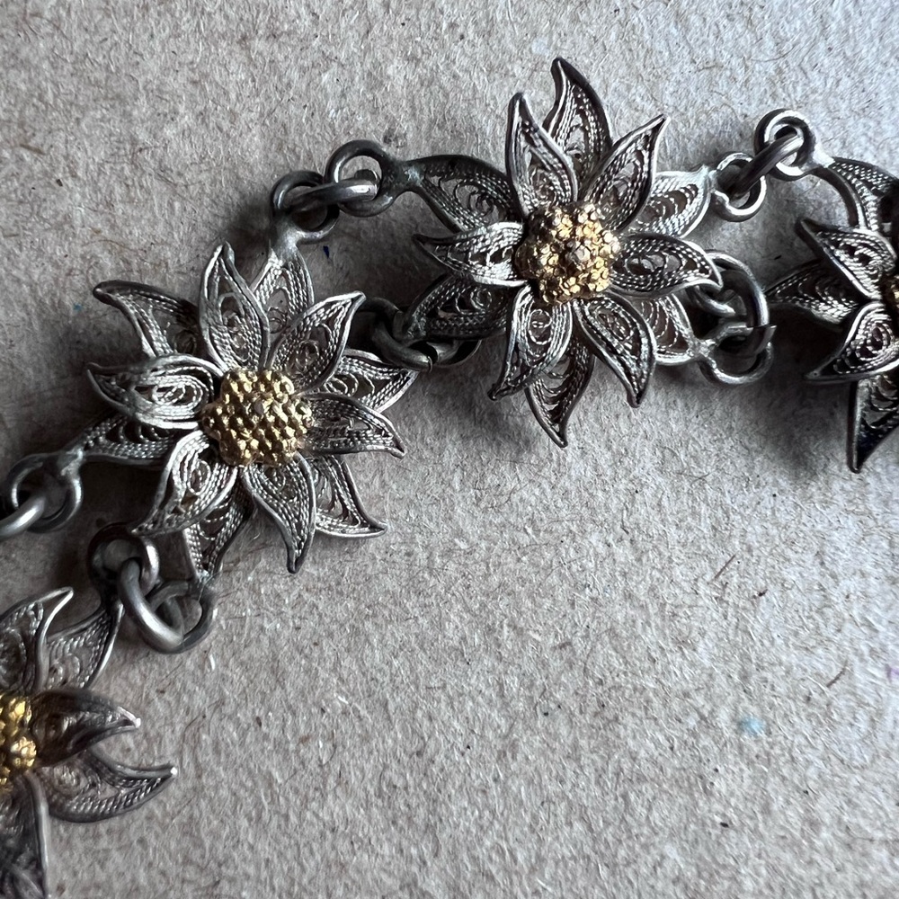 Antique Edelweiss Filigree Bracelet